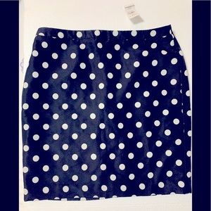 NWT ANN TAYLOR LOFT NAVY BLUE POLKADOT SKIRT 8 p